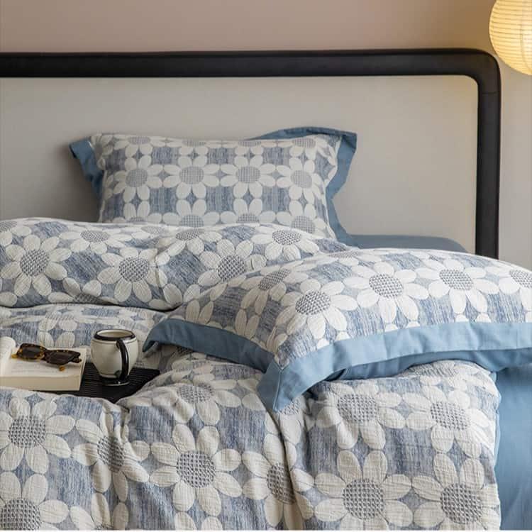 Bộ chăn ga vỏ gối cotton dệt hoa hướng dương JJ8470 7