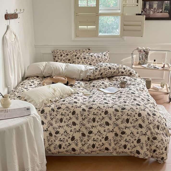 Bộ chăn ga gối cotton hoa hồng đen cá tính MM4807 2 Bộ chăn ga gối cotton hoa hồng đen cá tính MM4807 5