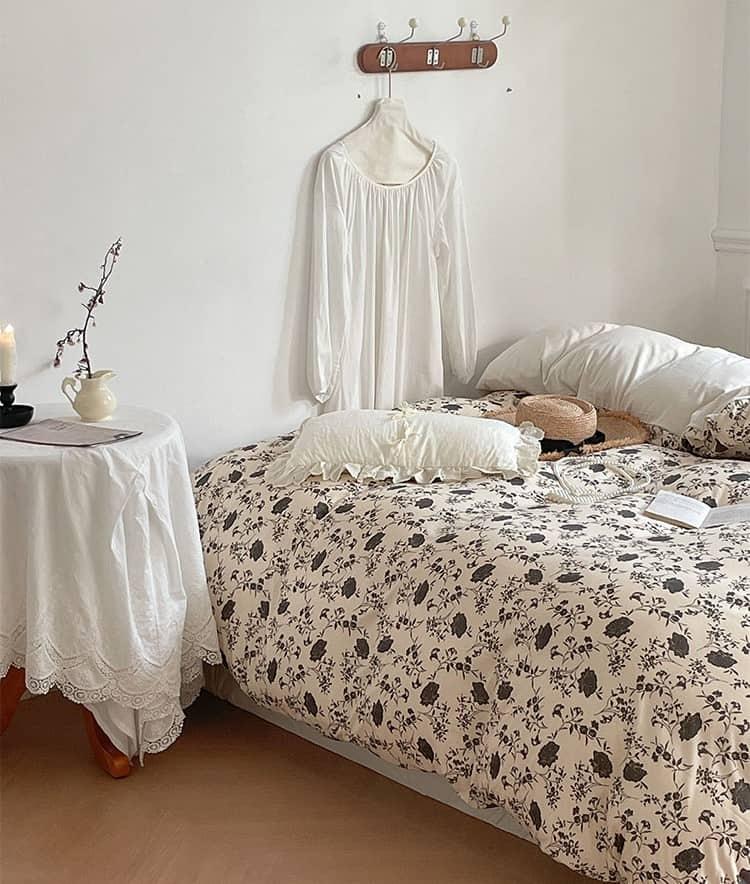 Bộ chăn ga gối cotton hoa hồng đen cá tính MM4807 4 Bộ chăn ga gối cotton hoa hồng đen cá tính MM4807 7