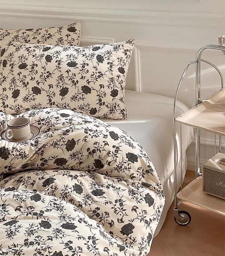 Bộ chăn ga gối cotton hoa hồng đen cá tính MM4807 5 Bộ chăn ga gối cotton hoa hồng đen cá tính MM4807 8