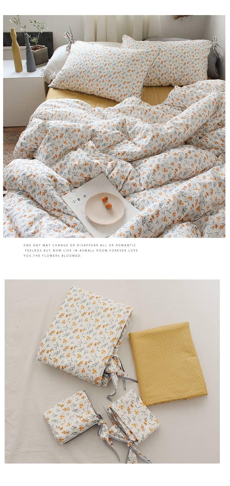 Bộ chăn ga gối cotton hoa nhí màu cam MM1550A 9