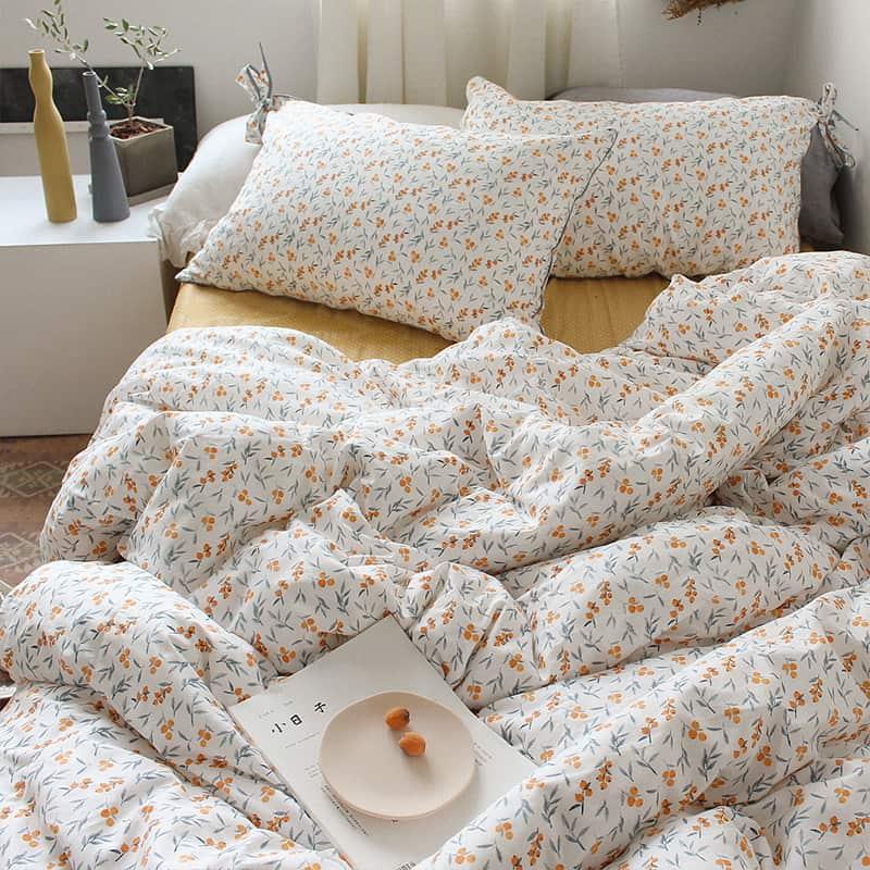 Bộ chăn ga gối cotton hoa nhí màu cam MM1550A 8