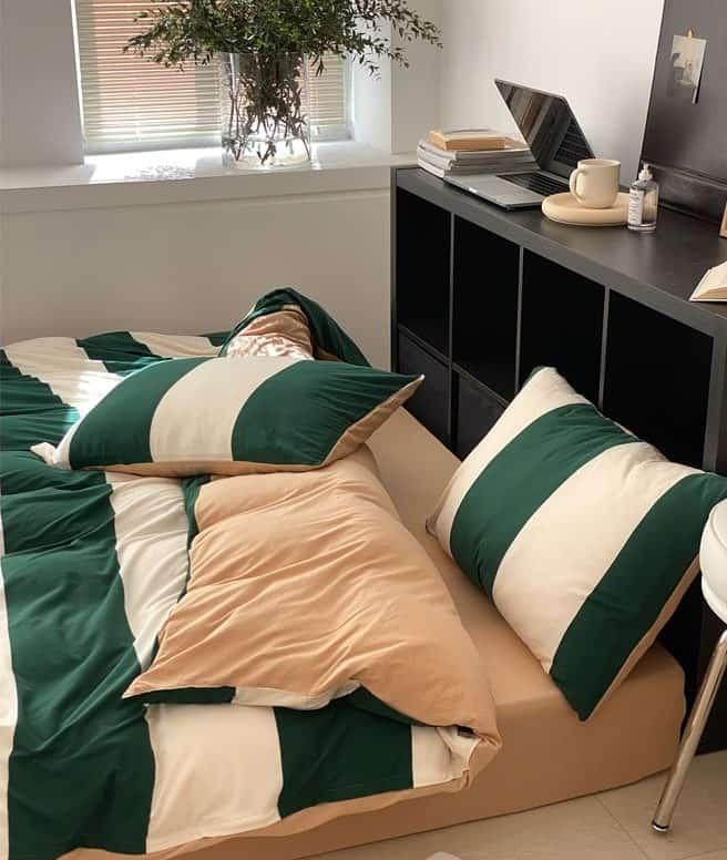 Bộ chăn ga gối cotton kẻ sọc siêu mềm MM8059 6