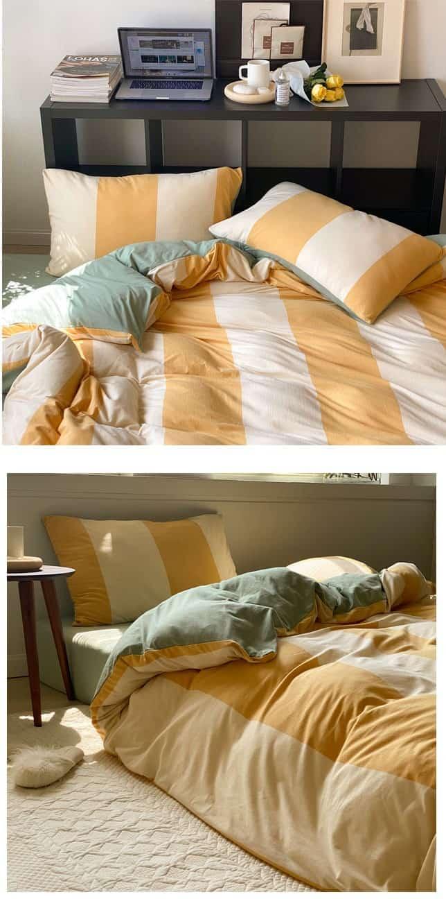 Bộ chăn ga gối cotton kẻ sọc siêu mềm MM8059 13