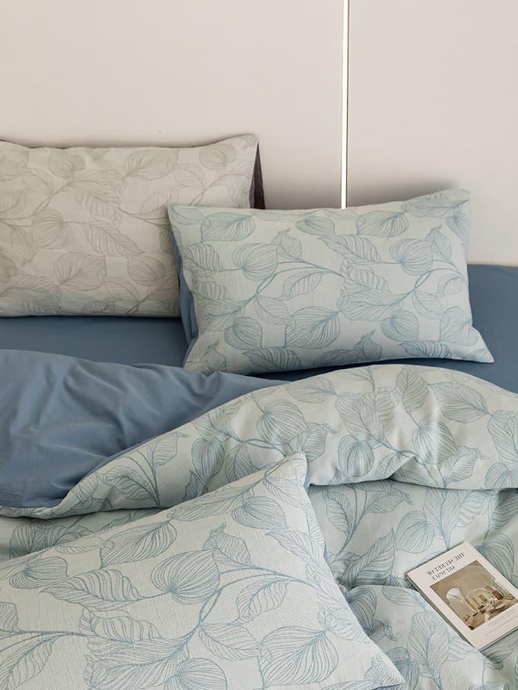 Bộ chăn ga gối cotton màu xanh da trời JJ7000 10