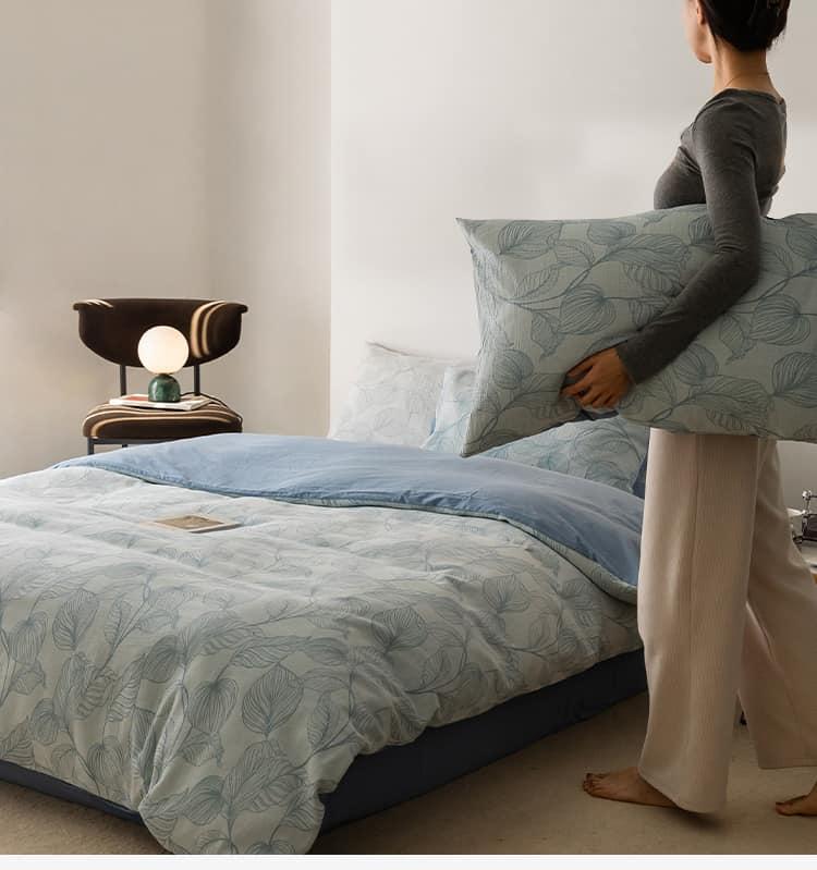 Bộ chăn ga gối cotton màu xanh da trời JJ7000 6