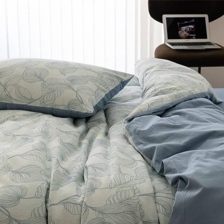 Bộ chăn ga gối cotton màu xanh da trời JJ7000 9