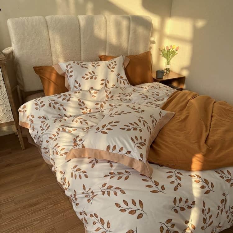 Bộ chăn ga gối Cotton satin lá nâu cao cấp ZH5598 4