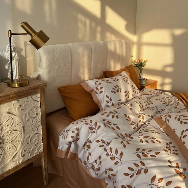 Bộ chăn ga gối Cotton satin lá nâu cao cấp ZH5598 7