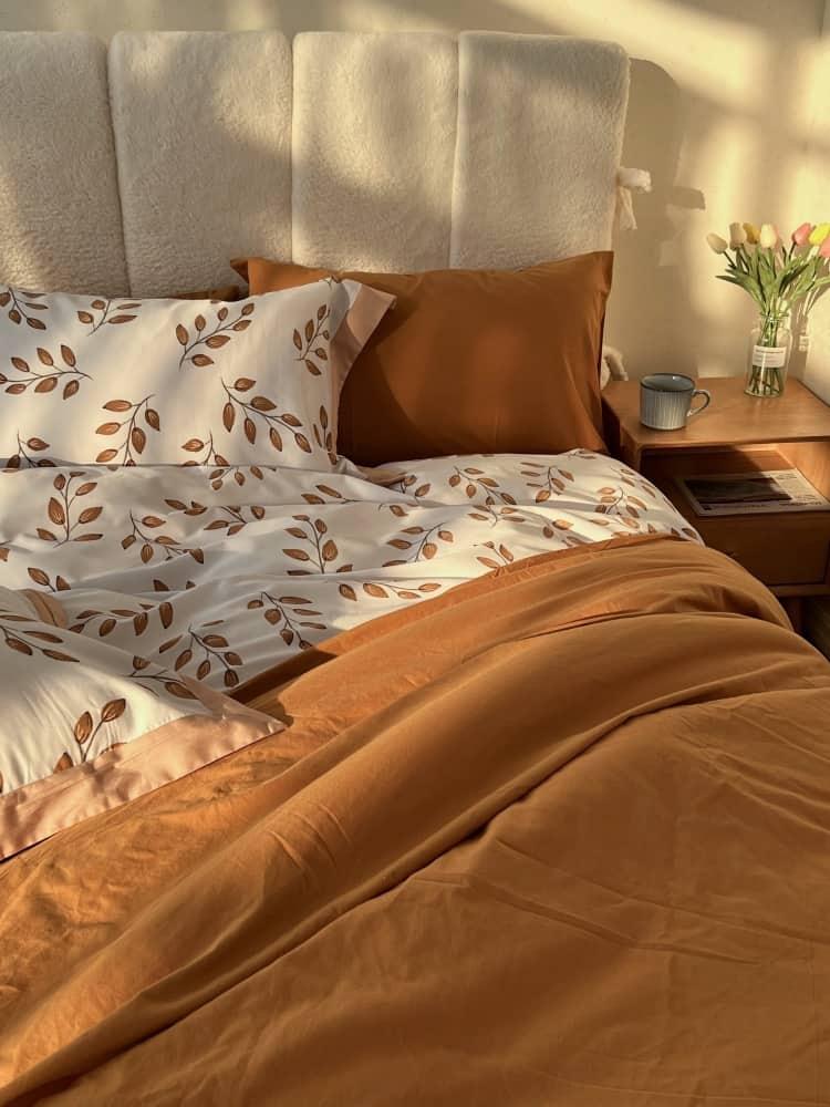 Bộ chăn ga gối Cotton satin lá nâu cao cấp ZH5598 8