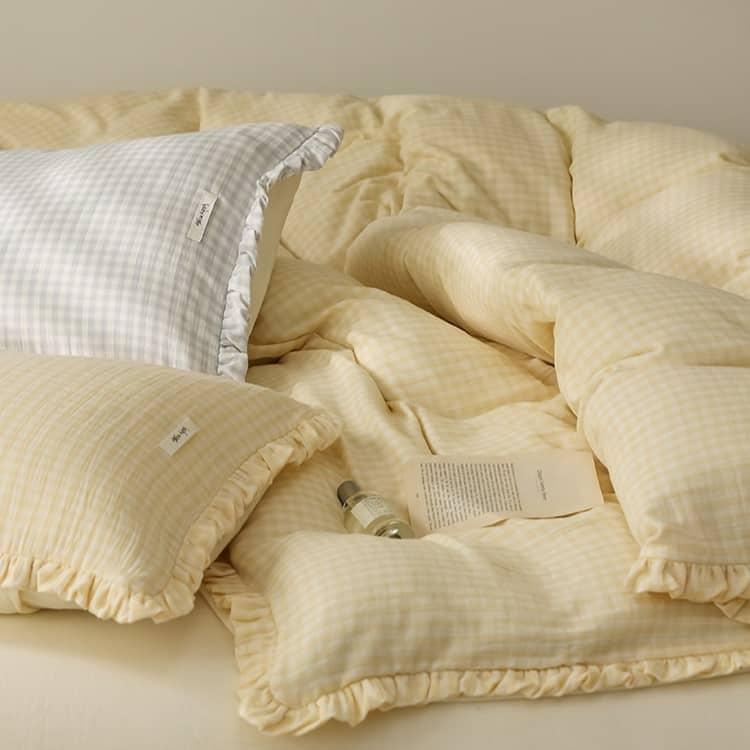 Bộ chăn ga gối Cotton sọc vuông hai lớp ZH6289 15