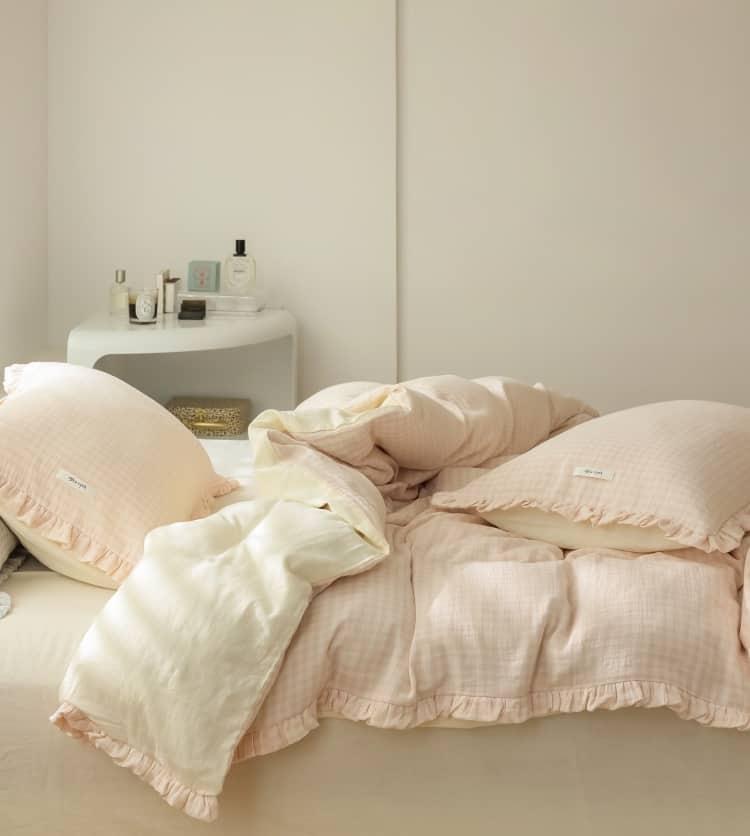 Bộ chăn ga gối Cotton sọc vuông hai lớp ZH6289 9