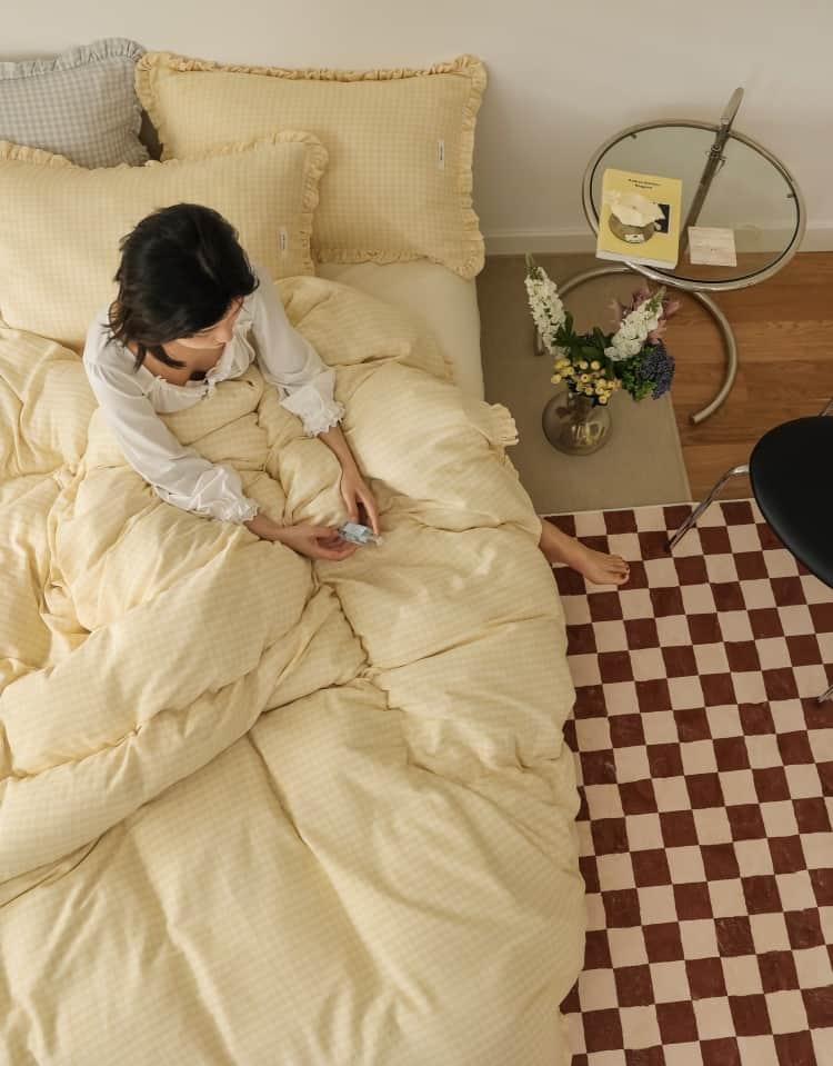 Bộ chăn ga gối Cotton sọc vuông hai lớp ZH6289 16