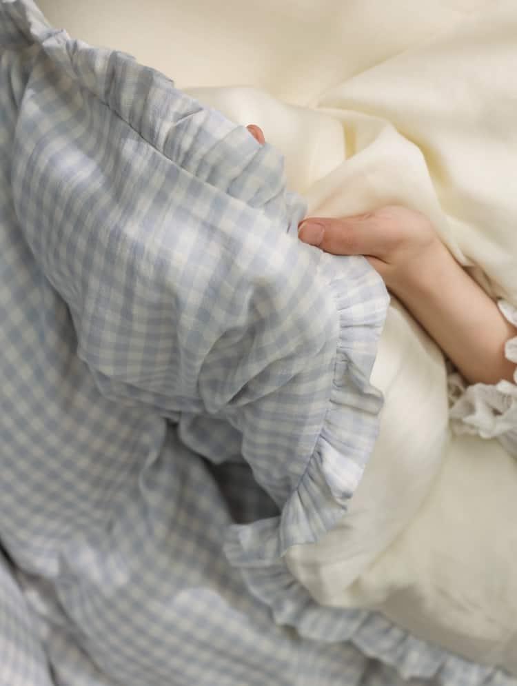Bộ chăn ga gối Cotton sọc vuông hai lớp ZH6289 12