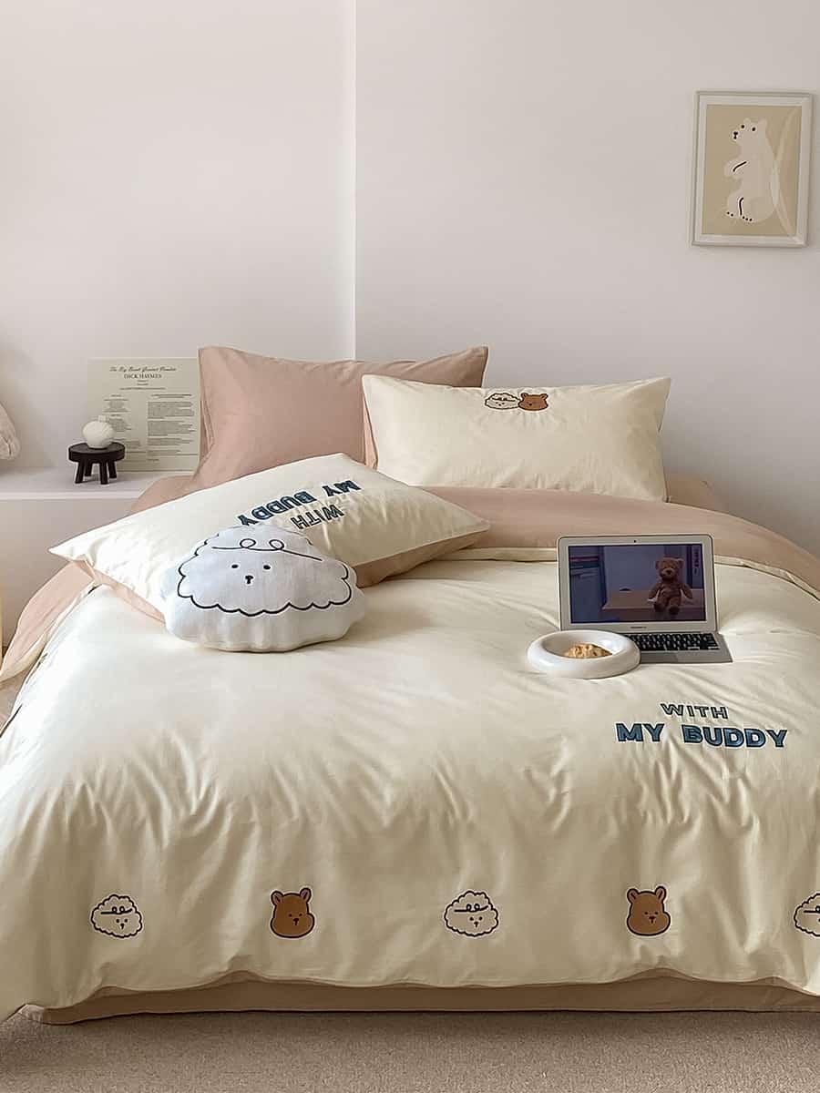 Bộ chăn ga gối cotton thêu hoạt hình Puppy MM6768 7