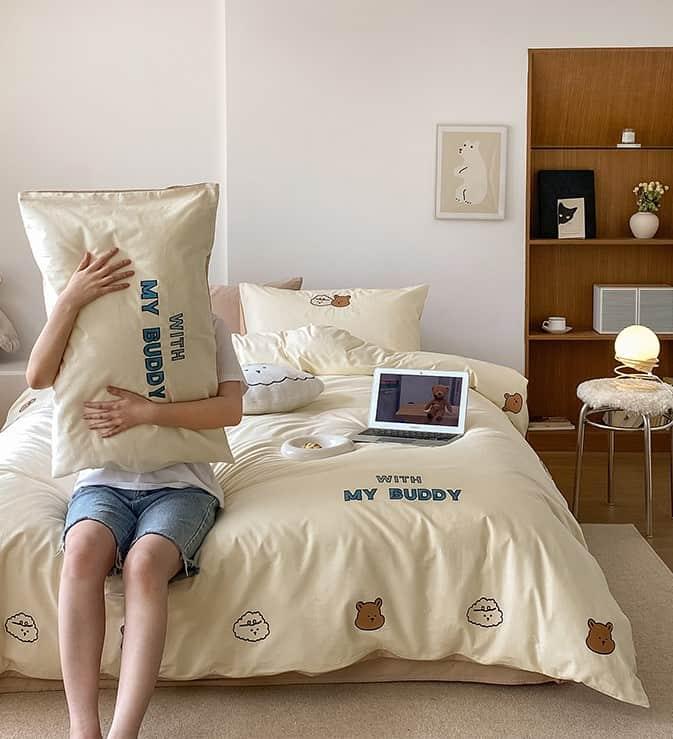 Bộ chăn ga gối cotton thêu hoạt hình Puppy MM6768 8