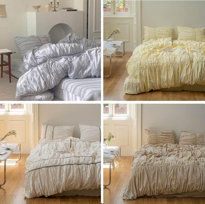 Bộ chăn ga gối cotton xếp li màu trà sữa MM5130 8 Bộ chăn ga gối cotton xếp li màu trà sữa MM5130 11