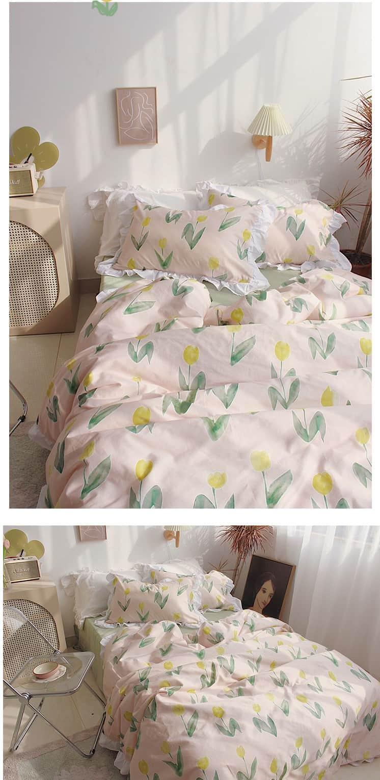 Bộ chăn ga gối họa tiết hoa Tulip vàng MM7171 1 Bộ chăn ga gối họa tiết hoa Tulip vàng MM7171 5