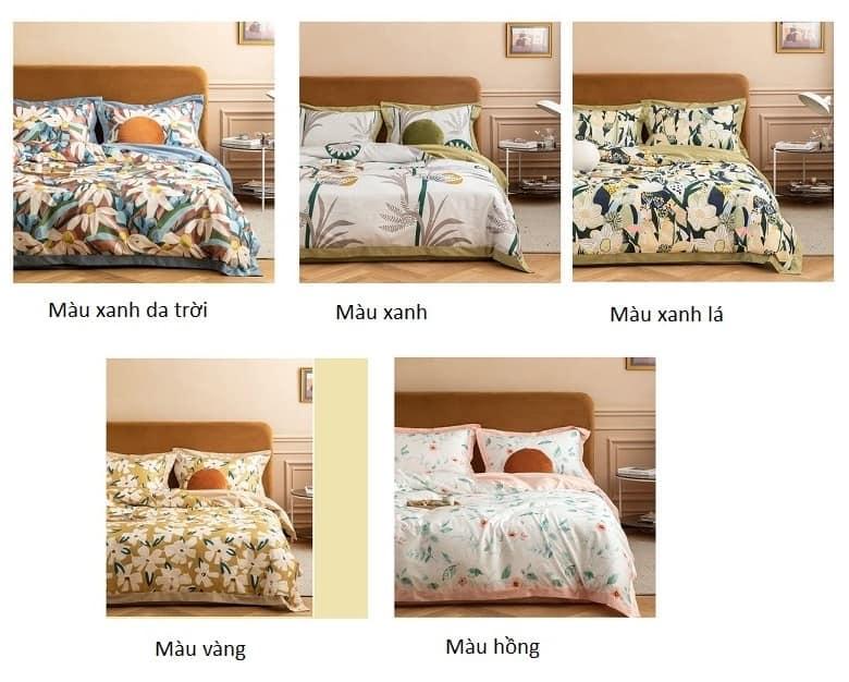 Bộ chăn ga gối họa tiết lá xanh sang trọng MM4486B 12