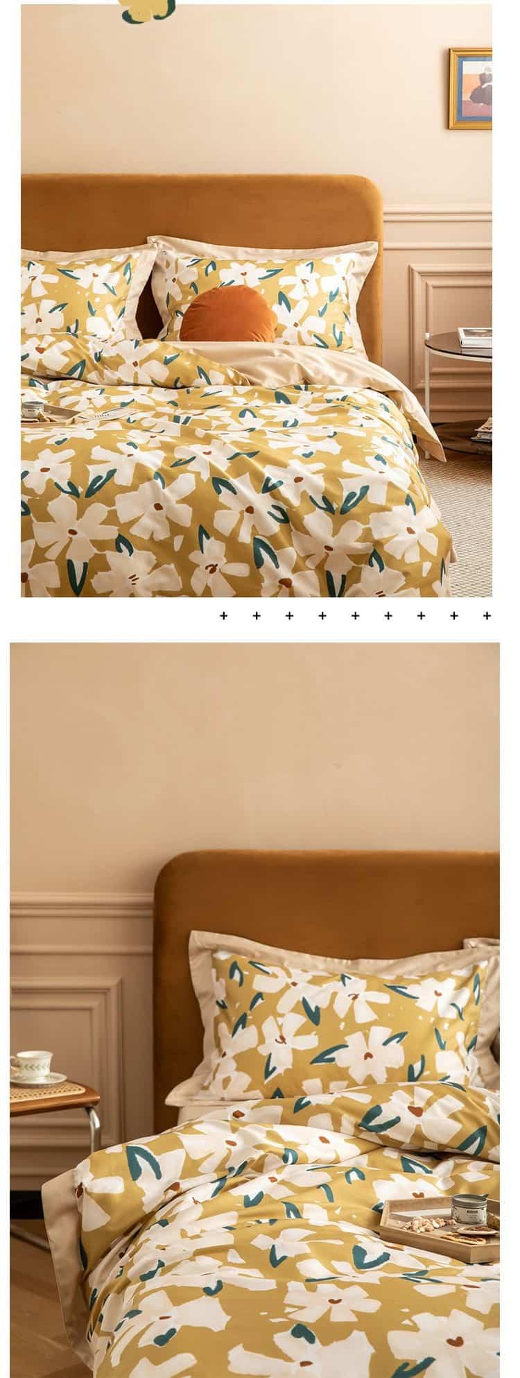 Bộ chăn ga gối họa tiết lá xanh sang trọng MM4486B 13