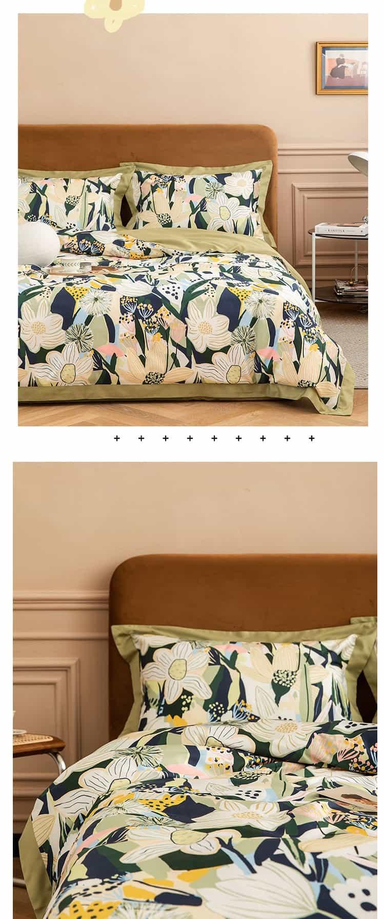 Bộ chăn ga gối họa tiết lá xanh sang trọng MM4486B 5