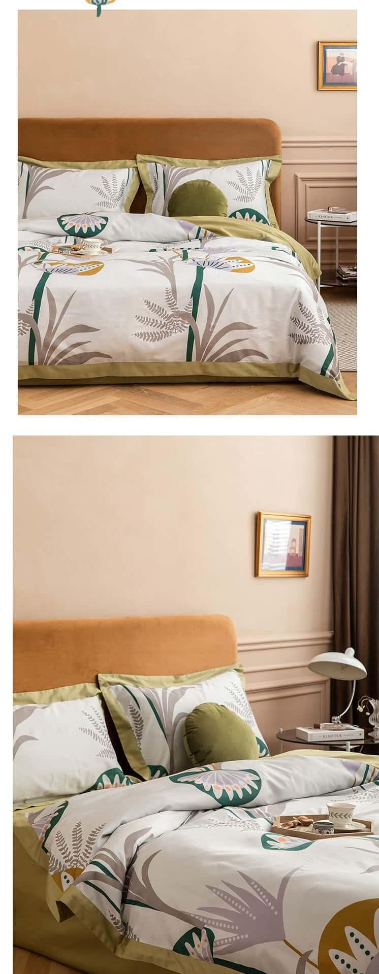 Bộ chăn ga gối họa tiết lá xanh sang trọng MM4486B 6