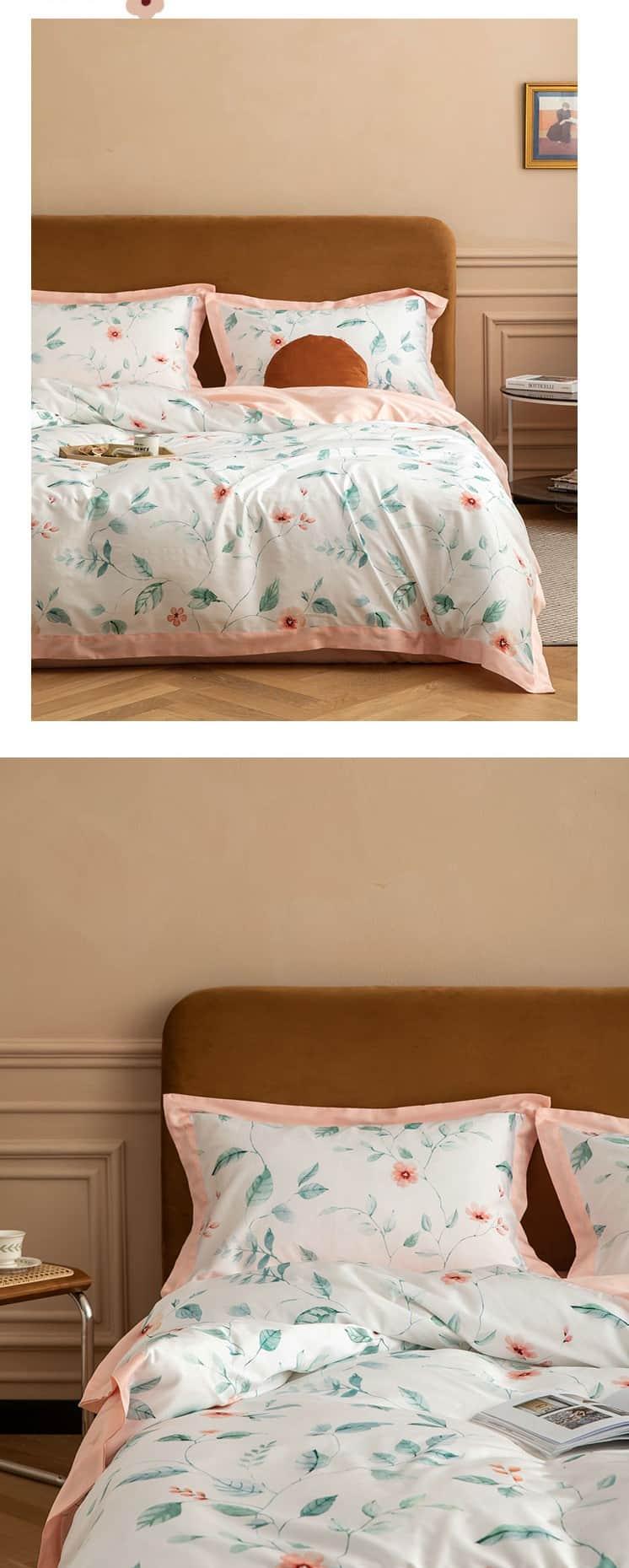 Bộ chăn ga gối họa tiết lá xanh sang trọng MM4486B 10