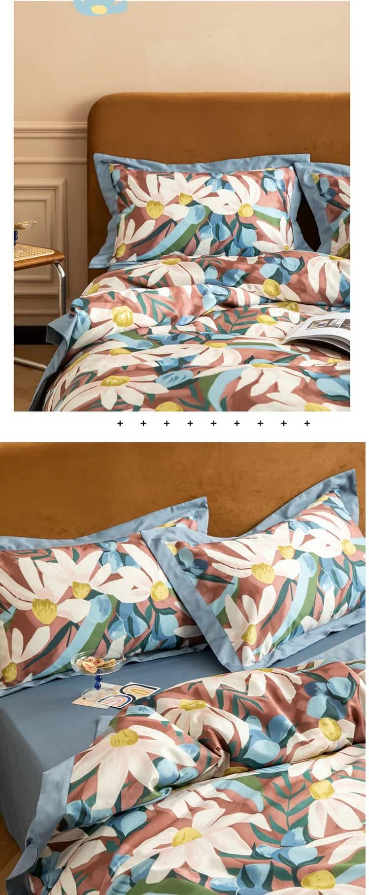 Bộ chăn ga gối họa tiết lá xanh sang trọng MM4486B 11