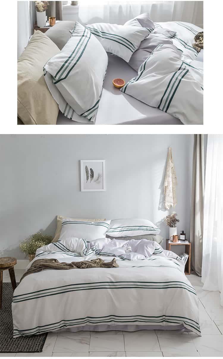Bộ chăn ga gối nệm sọc xanh trẻ trung MM7473C 4
