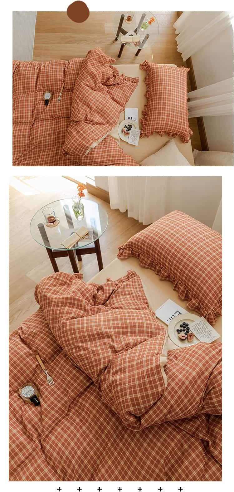 Bộ chăn ga gối phối ren kẻ sọc hai lớp MM0562 8