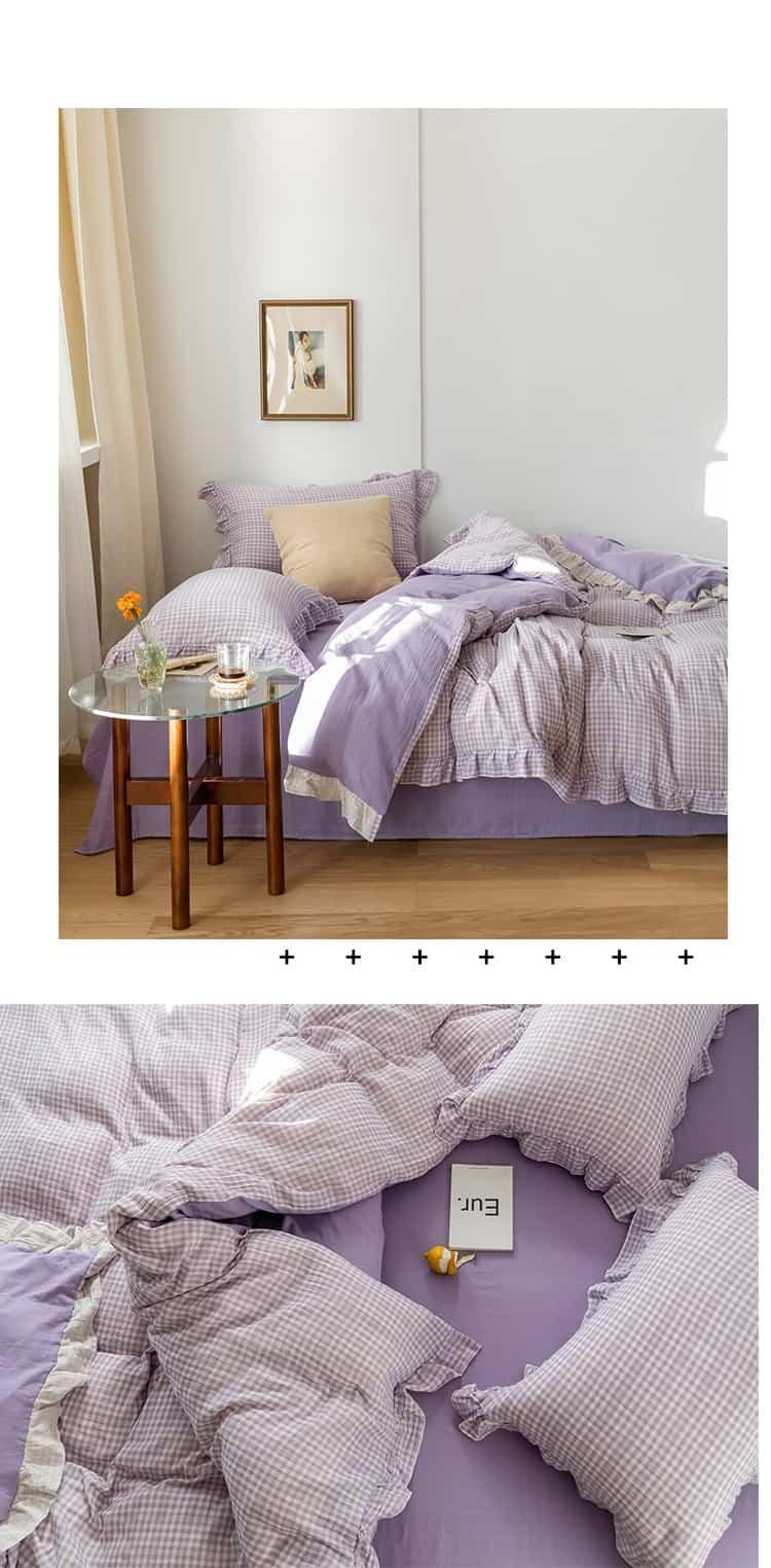 Bộ chăn ga gối phối ren kẻ sọc hai lớp MM0562 7