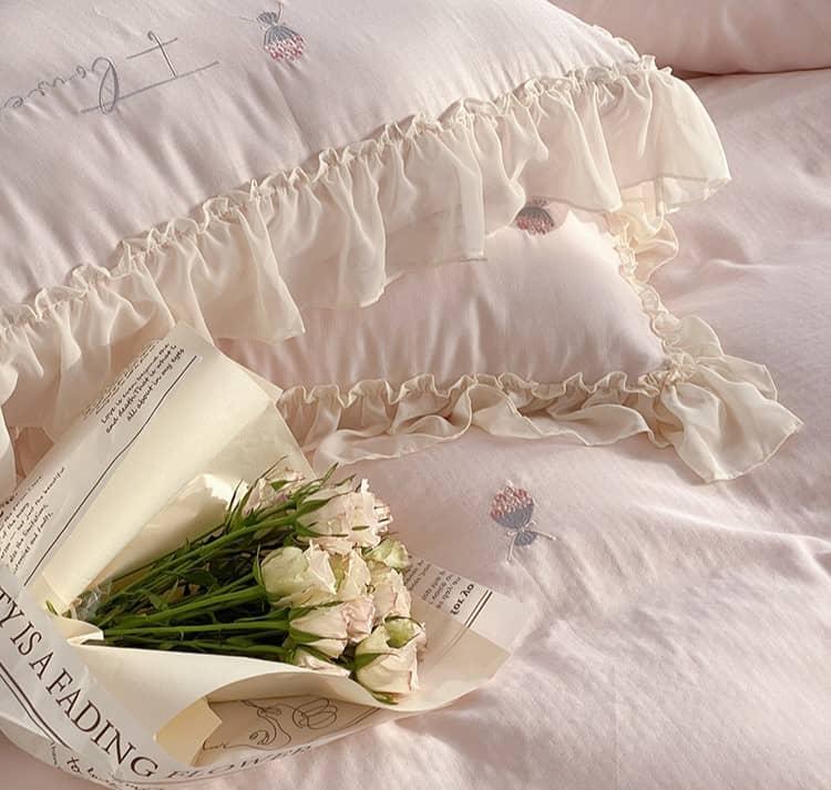 Bộ chăn ga gối viền lá sen phong cách công chúa JJ6074 7