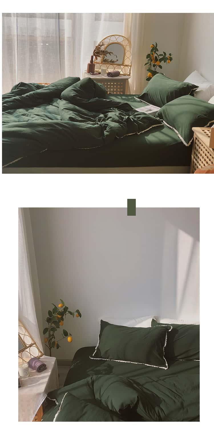 Bộ chăn ga vỏ gối cotton màu xanh rêu MM9344 5