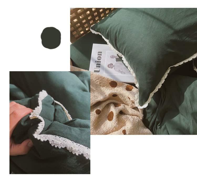 Bộ chăn ga vỏ gối cotton màu xanh rêu MM9344 9