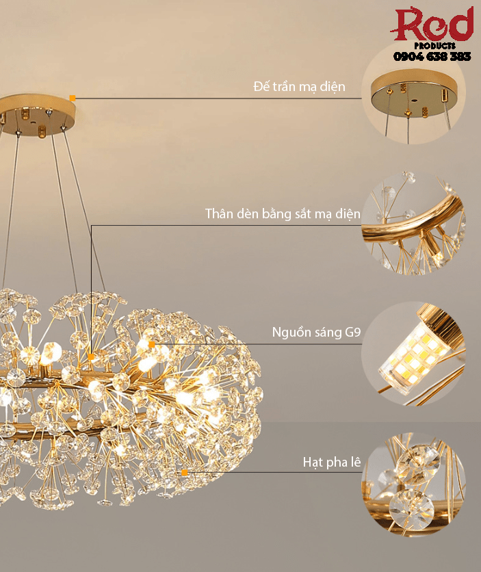 Đèn chùm vòng tròn đính hạt pha lê decor phòng TM8101 11