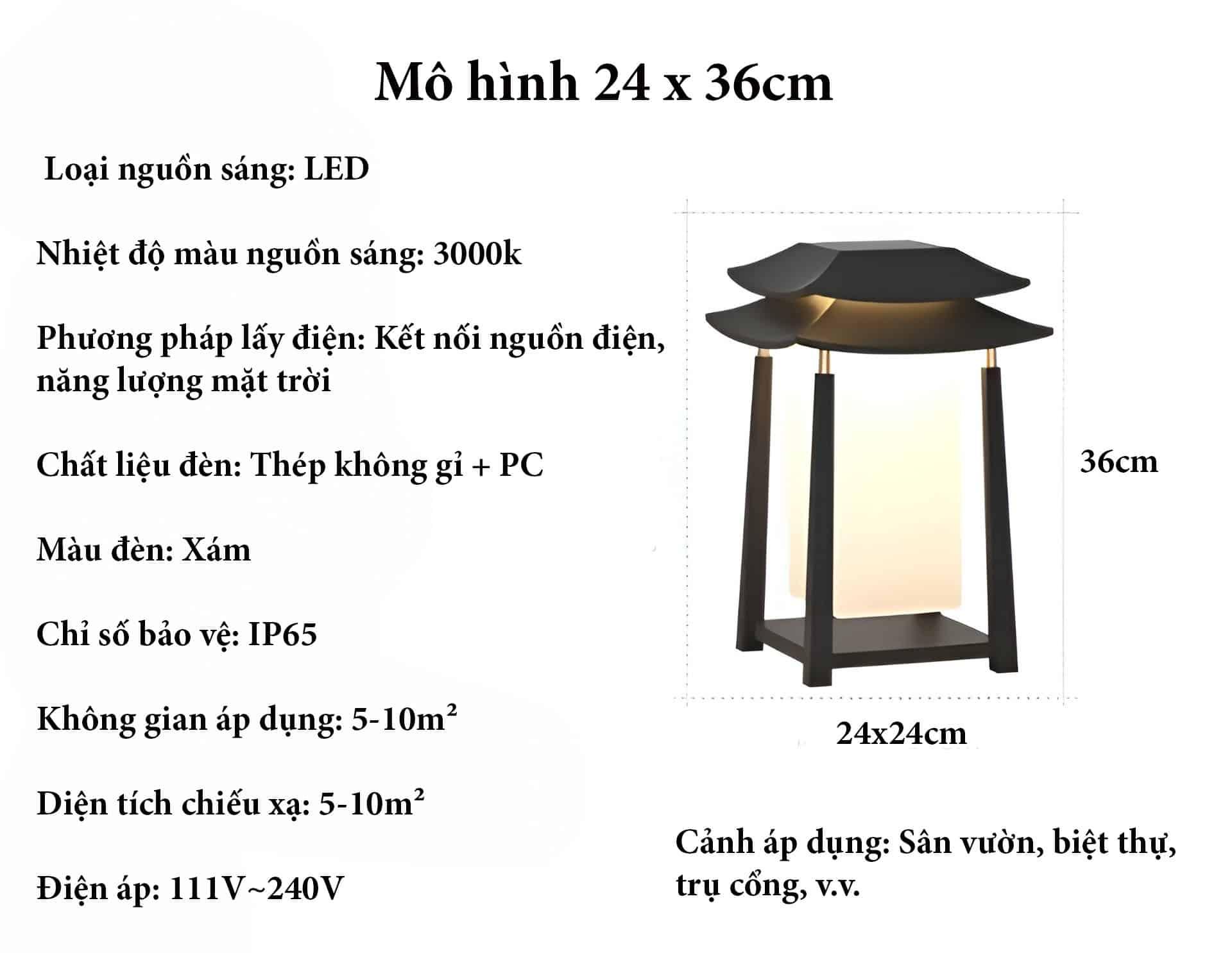 Đèn trụ cổng mô hình tiểu đình năng lượng mặt trời C3037B 21