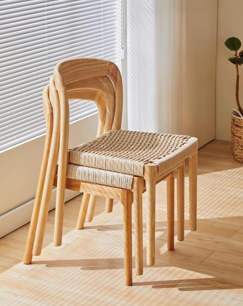 Ghế ăn khung gỗ đệm dây cói nghệ thuật WS7550 8