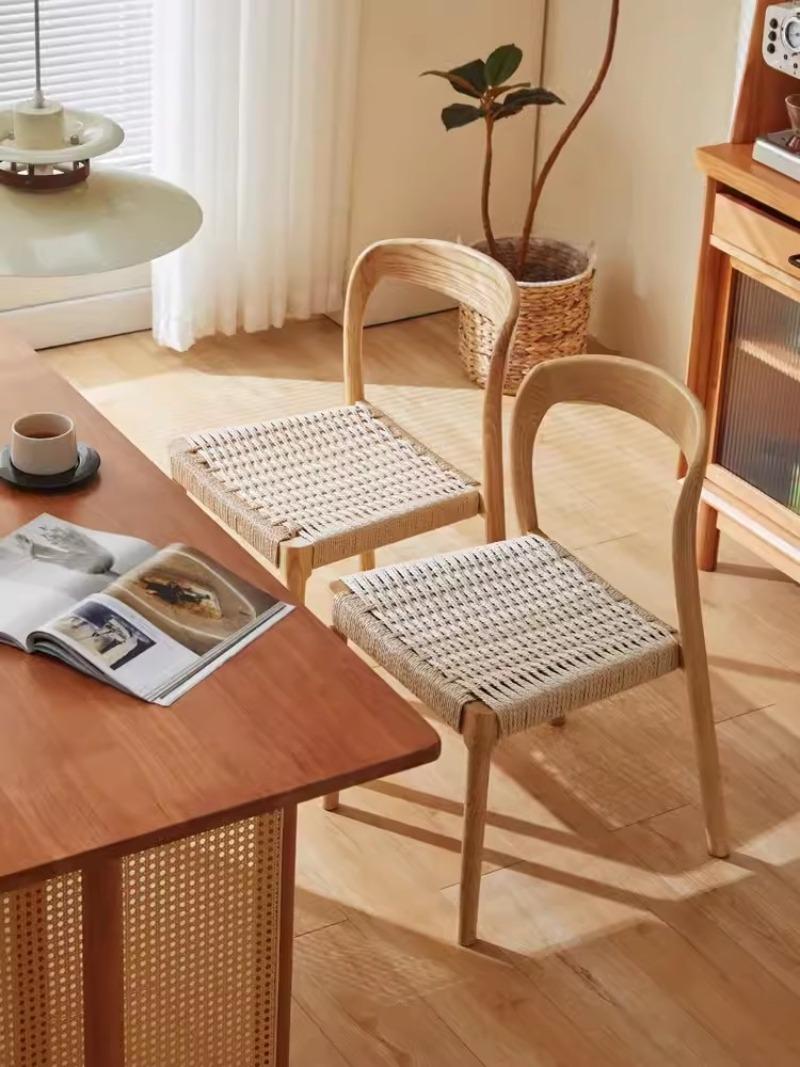 Ghế ăn khung gỗ đệm dây cói nghệ thuật WS7550 10