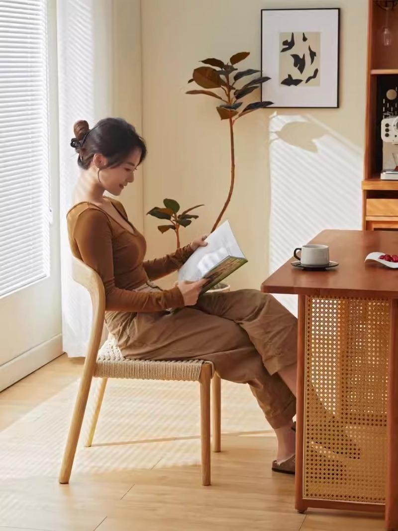 Ghế ăn khung gỗ đệm dây cói nghệ thuật WS7550 4