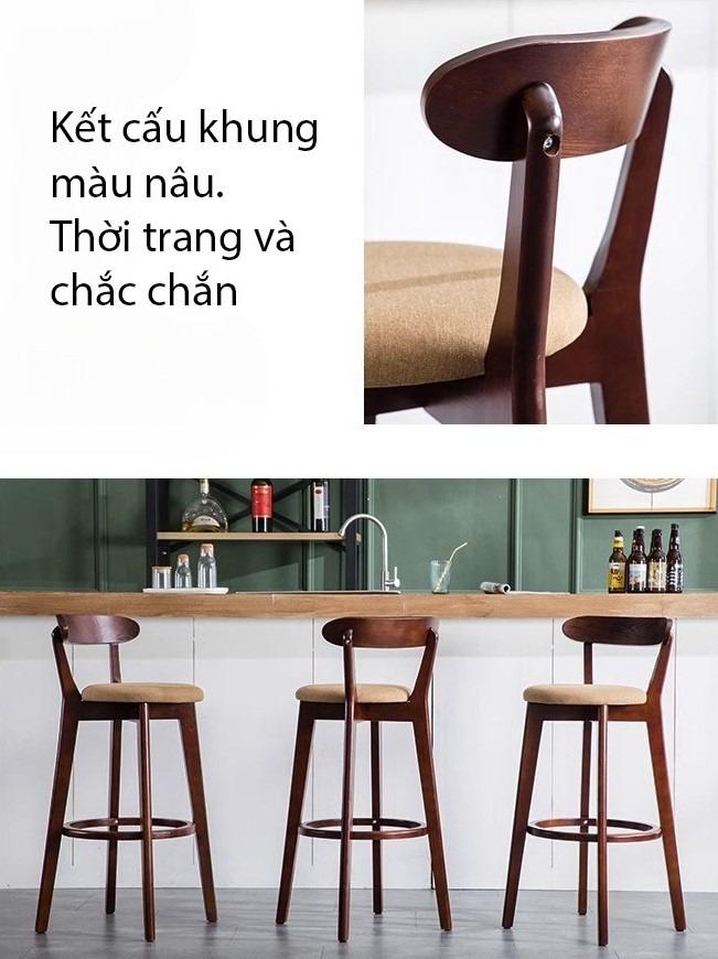 Ghế quầy bar tựa lưng khung gỗ nguyên khối YPH802 10