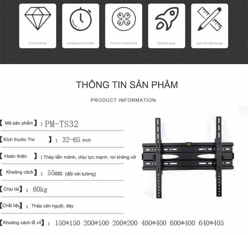 Gía đỡ TV gắn tường treo TV 32-65 inch PM-TS32 9