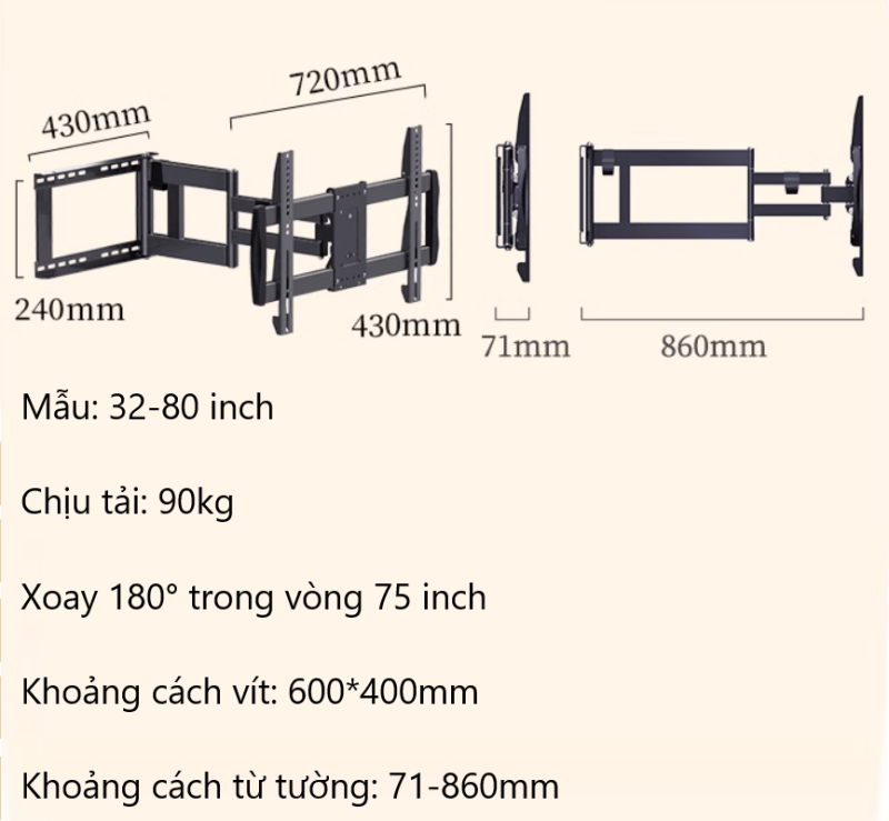 Giá treo tivi đa năng xoay 90 độ HP2082 15