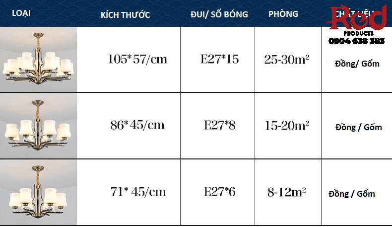 Đèn thả trần đồng thau gốm sứ cổ điển nhập khẩu DOF6020 11