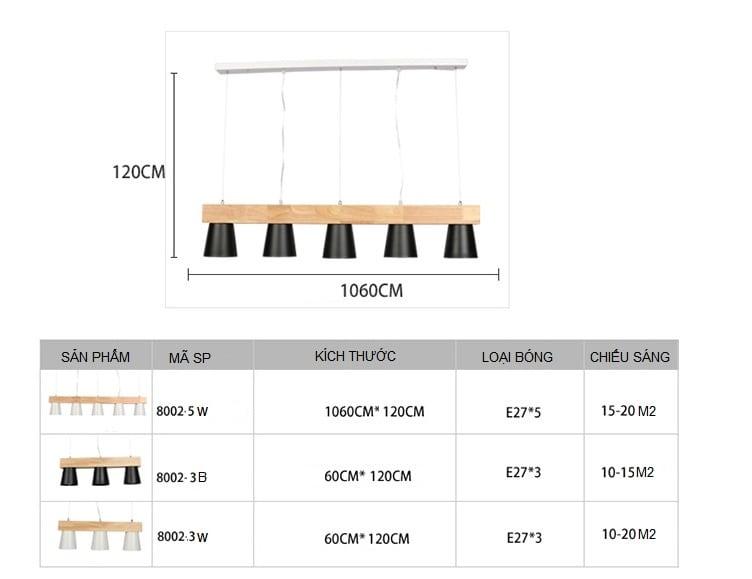 Đèn thả bàn ăn bàn làm việc thân gỗ tự nhiên HZ8002 5