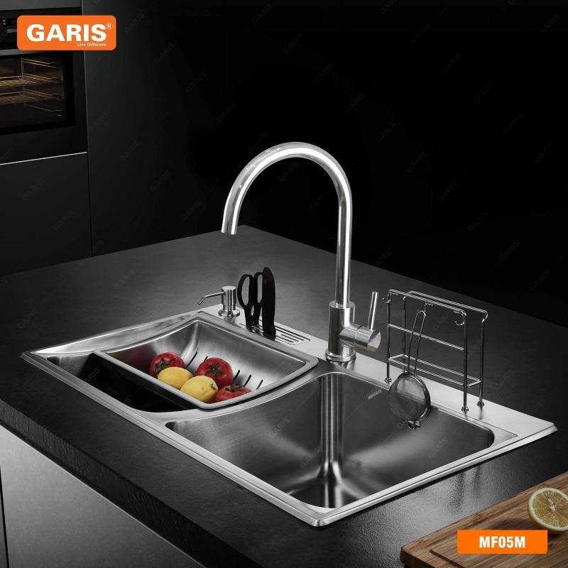 Vòi nước bồn rửa chén màu bạc cao cấp Garis MF05M 2