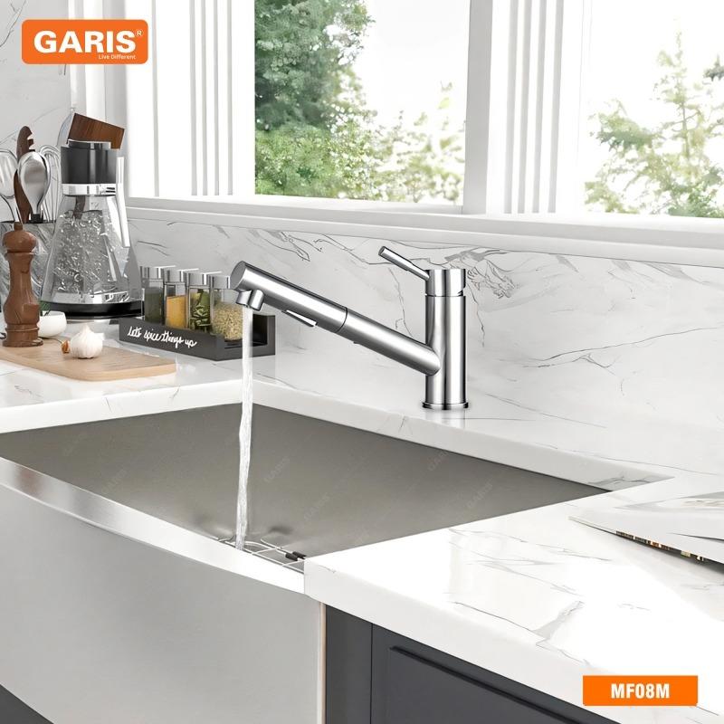 Vòi nước nóng lạnh cổ thấp có dây rút Garis MF08M 1 Vòi nước nóng lạnh cổ thấp có dây rút Garis MF08M 2