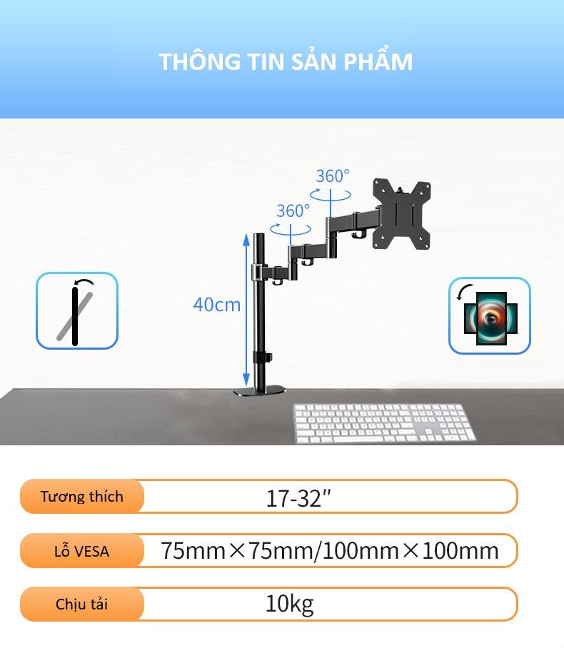 Giá đỡ màn hình kẹp bàn nâng xoay đa chiều ZFS653 11