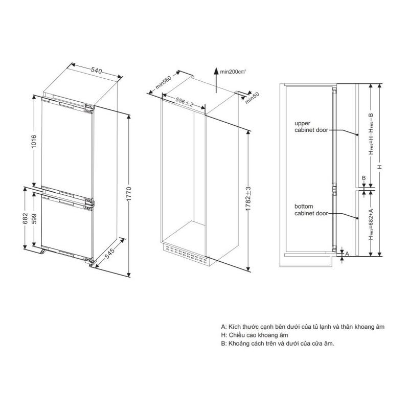 Tủ lạnh âm tủ Malloca không đông tuyết MF-246EBI 3