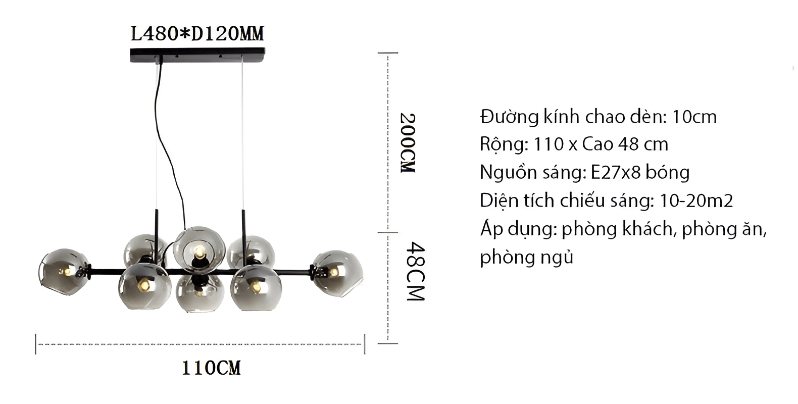 Đèn thả thủy tinh dáng dài Bắc Âu sang trọng ZY9780 10