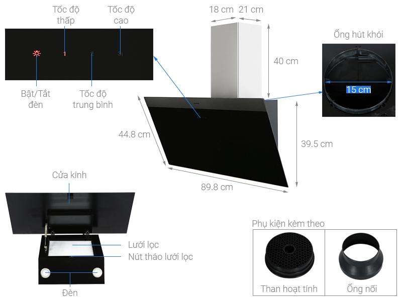 Máy hút mùi mặt kính đen HH-WVG90C Hafele 533.89.013